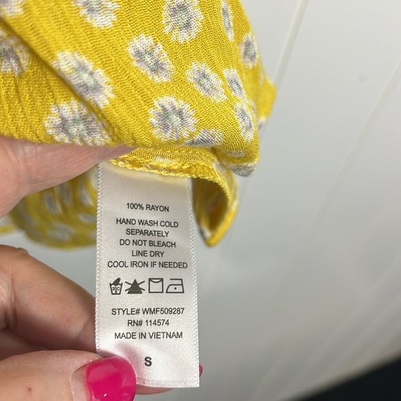 Pleione Womens Top S Yellow Blue Floral Balloon Sleeves Tiered Pullover Boho NWT - Picture 8 of 14